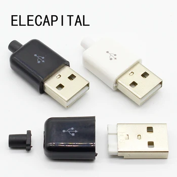 10pc/palju DIY USB 2.0 A Male Assamblee Adapter Connector Pistik Pesa must-valge