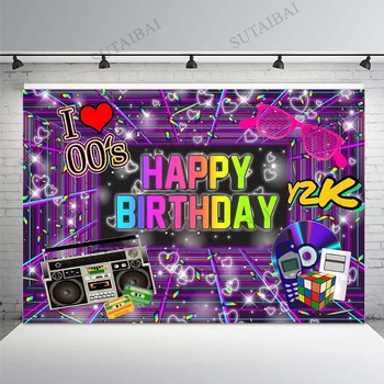 2000ndate Teema Sünnipäeva Taustaks Sära Neoon Lilla Rock Roll Hip-Hop Taust Fotograafia, Fotostuudio Photocall Banner