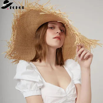 2018 Klassikalise Suur Lai Nokk Raffia Straw Hat Elegantne Floppy Beach Müts Daamid Naine Suve Müts Sombrero Derby Päike Kork