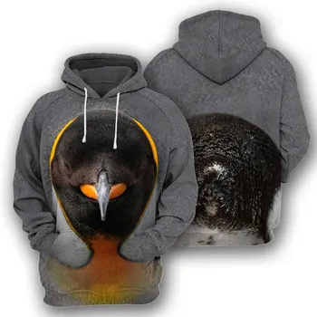3D Graafika Front&Back Topp Loomade Pingviin Unisex Kevad/Sügisel Harajuku Meeste Vabaaja Zip Kapuutsiga Pullover Naljakas Dressipluus