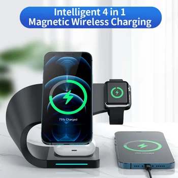 4 1 Juhtmeta Laadijaid Seista iPhone 14 13 12 Pro Max Mini Magnet Laadimiseks Dokis Jaama Jaoks Airpods Apple kella 8 Laadija