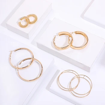 4 Paari Lihtsa Kulla Värvi Metallist Suur Hoop Kõrvarõngas Komplekt Fashion Suur Ring Avaldus Kõrvarõngad Naistele Poole Ehted korea 2020