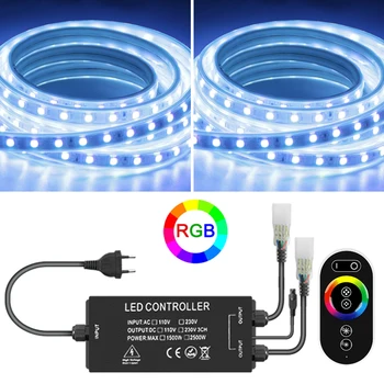 AC 220V LED Riba Valgustus RGB 5050 Juhitava LED Lindi RF või Kaugjuhtimispuldi IP67, Veekindel Painduv Lint RGB Lamp 1-100M
