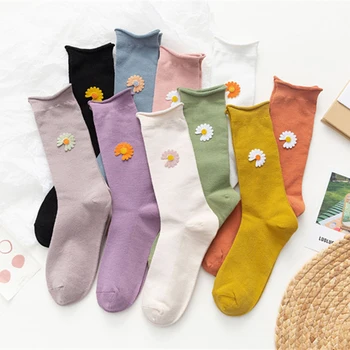 Candy Värvi Armas Naiste Sokid Jaapan Ins Cartoon Õhuke Silma Daisy Chrysanthemum Katseklaasis, Sokid Trend Õnnelik Naljakas Puuvillased Sokid Tüdrukud