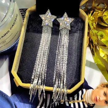 Exknl Luksus Pikk Suur Tutt Tilk Kõrvarõngad Naistele Pulm Boho Crystal Star Tolknema Metallist Kõrvarõngad Ehted Fashion Naiste 2021