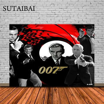 James Bond 007 Foto Taustaga Lapse Sünnipäeva Fotograafia Tausta Gun Mees, Must Valge Ava Dekoratsioonid, Foto Prop