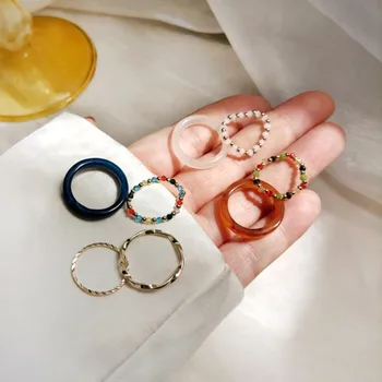 Korea stiilis nelja-osaline komplekt pärlitega sõrmus esteetiline Knuckles Ehete komplekti uusi vintage Brass knuckles vaik Dating crystal Naine ringi