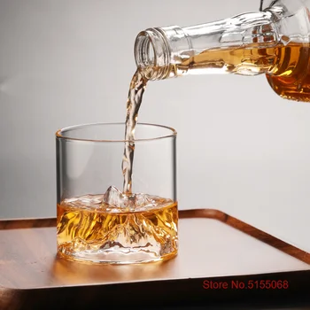 Kuum Selge, Suur Jaapani 3D-Mountain Viski Klaasid Vintage Jäämägi Viskit Veini Degusteerimine Cup Puidust kinkekarbis Konjak, Viin Trummel