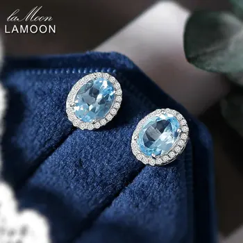LAMOON Naturaalne Topaz Kõrvarõngad Naistele Gemstone Kõrvarõngas Sinise Kivi 925 Sterling Hõbe Valge Pinnatud Kuld Pulm Ehteid EI020