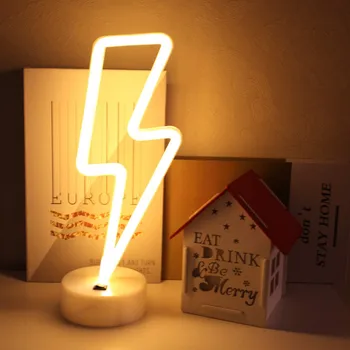 LED Neoon Märk Välk Kujuga USB-Akuga Öö Valguses Dekoratiivsed Tabel Lamp Kodu Poole, elutuba, Tuba Teenetemärgi