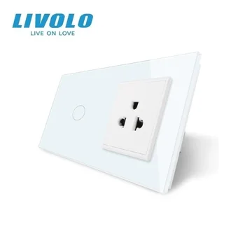 Livolo Touch Lüliti&USA-Pesa, Valge Crystal Glass Panel, 110~250V 13A USA Seina Pistikupesa Valguse Lüliti LUV