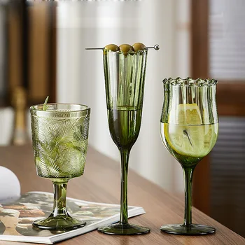 Loominguline Prantsuse Retro Roheline Pokaalilaadse Punase Veini Klaas Šampanjat Klaasi Pitsi Suu Trükkimine Käsitöö Restorani Köök Joogi Nõud