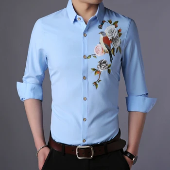 Mees Lilleline Särk Korea Vaba Aja Veetmise Digitaaltrükk Kleidid, Pikad Varrukad Meeste Vabaaja Lilled Riideid Linnud