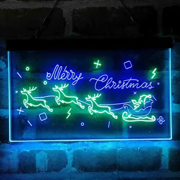 Merry Christmas Santa Claus Põhjapõdrad Dual Värvi LED Neoon Märk