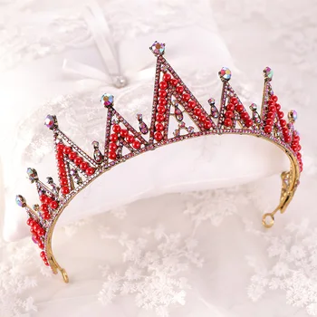Punane Kuninganna Võra Crystal morsiamen Tiaras Võra Pruut Barokk Peapael Pulm Tarvikud Diadem Juuksed Ehted Ornament