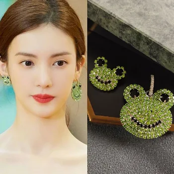 S925 silver needle kõrvarõngad isiksuse net red star sama roheline teemant konn asümmeetrilise kõrvarõngad uus naine