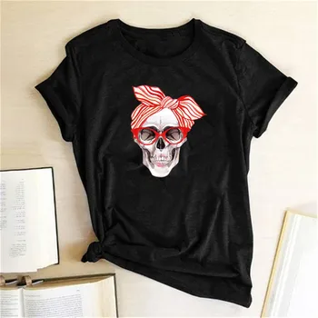 Sall Skull Print Naljakas T-Särk Naiste Graafiline Tees Tops Teismelistele 90s Esteetiline Riided Camisetas De Mujer