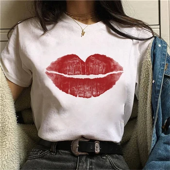 Suur Punane Suu Lip Kiss Kiss Trükitud Lady O-Kaelus T-särgi Suvel Top Tee Naljakas Graafiline T-särk Femme Riided Harajuku T-särk