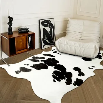 Suur suurus loomuliku kujuga cowhide faux karusnaha ala vaipa dekoratiivsed tehiskarusnahk põranda matt, must ja valge elutoa vaip