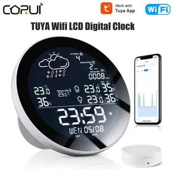 TUYA Wifi Temperatuuri-Niiskuse Mõõtja LCD Digitaalne Kell Siseruumides Väljas Nutikas Termomeeter Hygrometer ilmajaamas TH /HU Andur