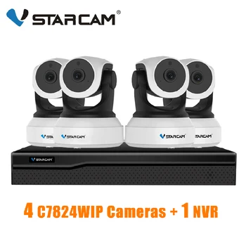 VStarcam 1 NVR 4CH + 4 TK C7824WIP HD Wireless IP Kaamera IR-Cut Öise Nägemise Heli Salvestamine Võrku VIDEOVALVE Sise Cam